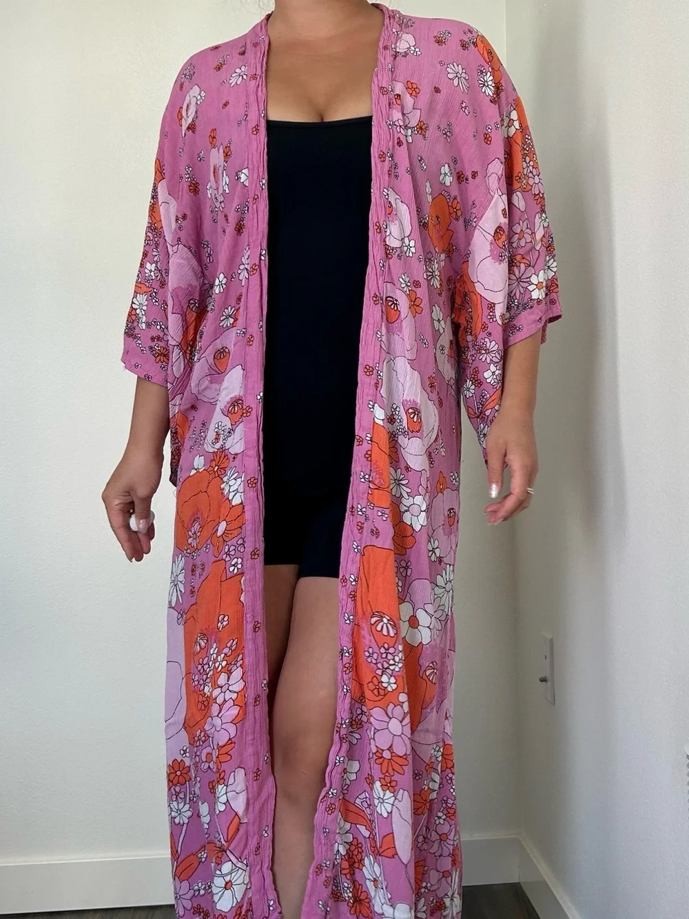 Free People Pink Floral Hidden Hills Maxi Kimono - OS